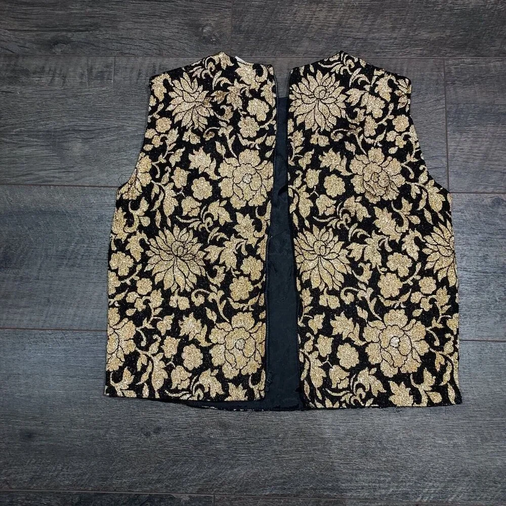 Gold Metallic Brocade Sleeveless Top 1960 Groovy Vintage Custom - Picture 9 of 10